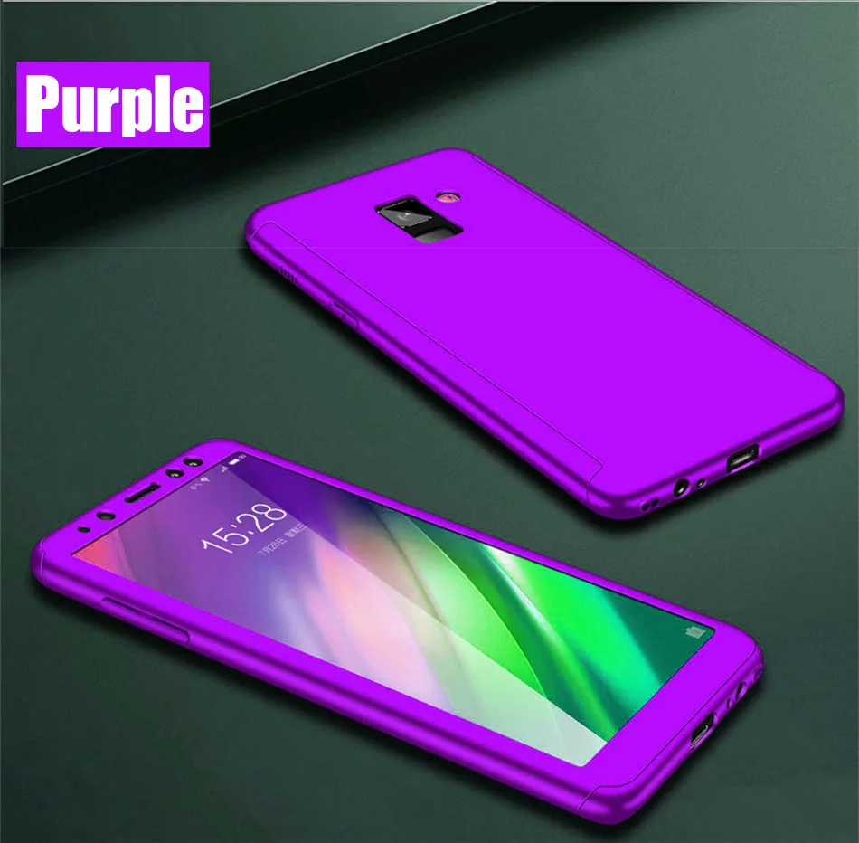Purple 360 Защитный чехол для samsung Galaxy a50 a30 a10 m10 m20 полное покрытие со стеклом для samsung a3 a5 a7 a6 a8 plus a9 a7 - Цвет: Purple