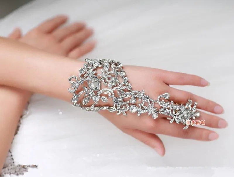 Bling Fingerless Crystal Flower Bridal Hand Chain Women Dancing Bracelet &amp Bangles Jewelry Wedding Accessories | Свадьбы и