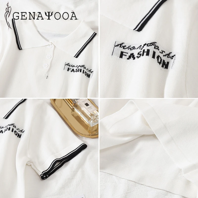 Genayooa винтажная трикотажная рубашка поло с принтом женские Топы повседневные летние топы коротким рукавом