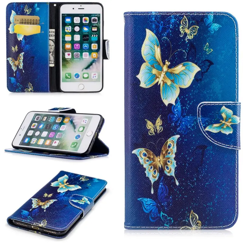 Leather Phone Cases for iPhone 7 7Plus Wallet Cover Cute Animals Owl Panda Ass Bamboo Flower Case Etui iPhone7 Plus Hoesjes | Мобильные