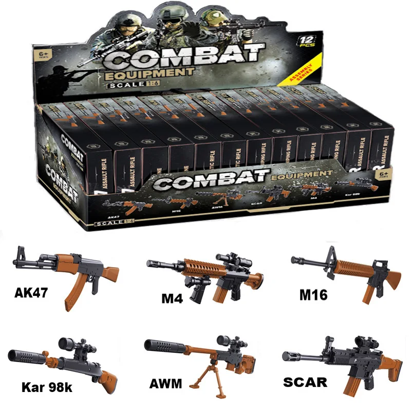 12 шт./компл. детей AK47/M4/AWM/M16 мини винтовка DIY bausteine Spielzeug Pistole Пластик монтаж бластер