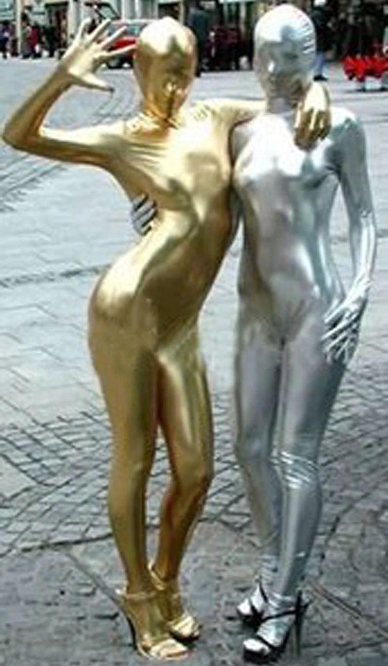 Halloween Costume Gold Silver Adult Women PU Leather Full Body Zentai Suit Bodysuit Jumpsuit Costumes for | Тематическая одежда и
