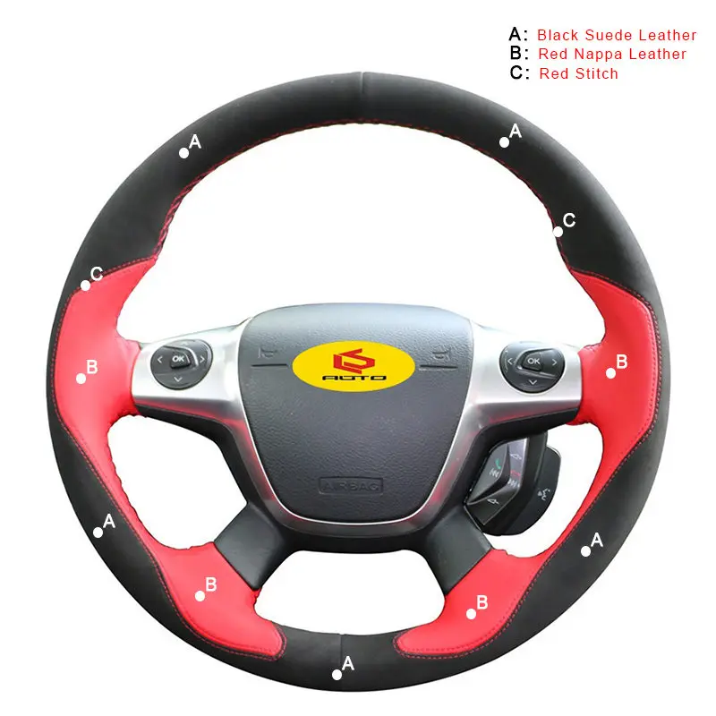 Nappa and Suede Оплетка на рулевое колесо для Ford Focus 3 2012- Kuga Escape 2013- C-MAX 2011- рулевое покрытие автомобиля кожа - Название цвета: Nappa and Suede