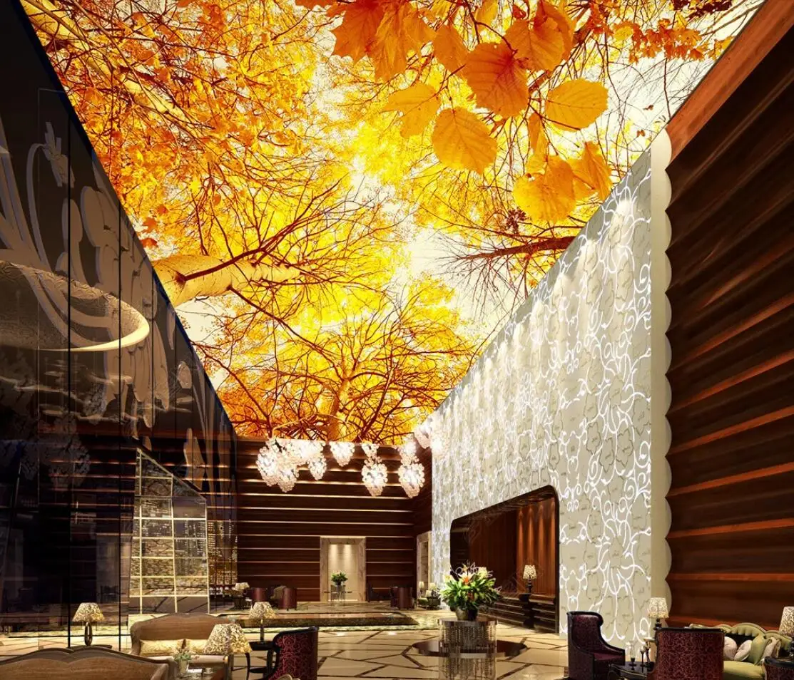 Nordic Gold Birch Forest Wallpaper Leaves Wall Mural 3D Printed Photo Paper Ceiling Murals Decor Landscape Contact | Обустройство