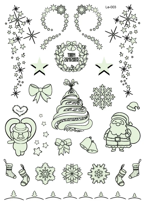Rocooart Le001-004 21*15 см боди-арт Merry Christmas светящаяся большая тату-наклейка Снеговик Олень временные фальшивые татуировки s