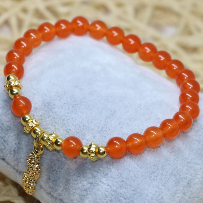 Женский браслет высшего качества 6 мм из натурального оранжевого камня халцедон