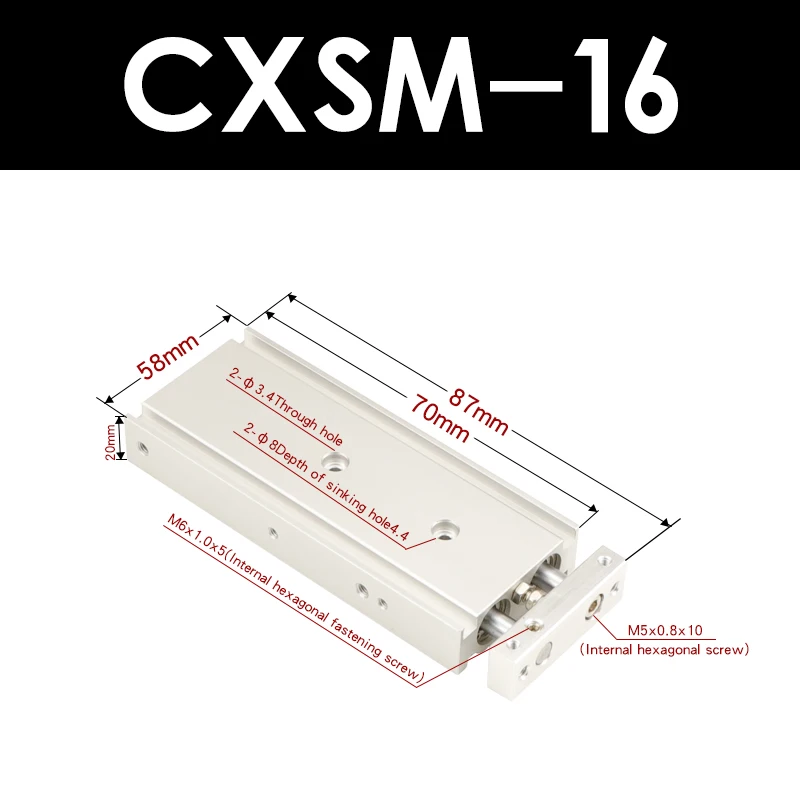 CXSM16 двухполюсный двухосный цилиндр CXSM 16 10/15/20/25/30/35/40/45/50 s маленький диаметр с