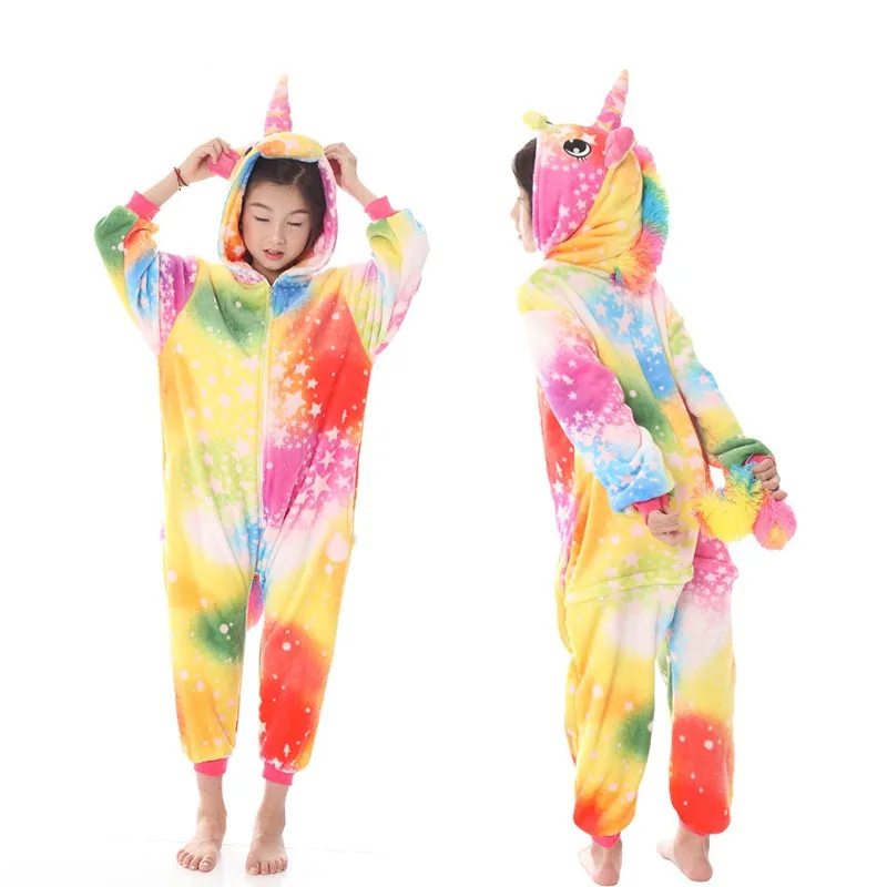 Детская фланелевая мягкая зимняя пижама в виде единорога Kugurumi детская одежда для