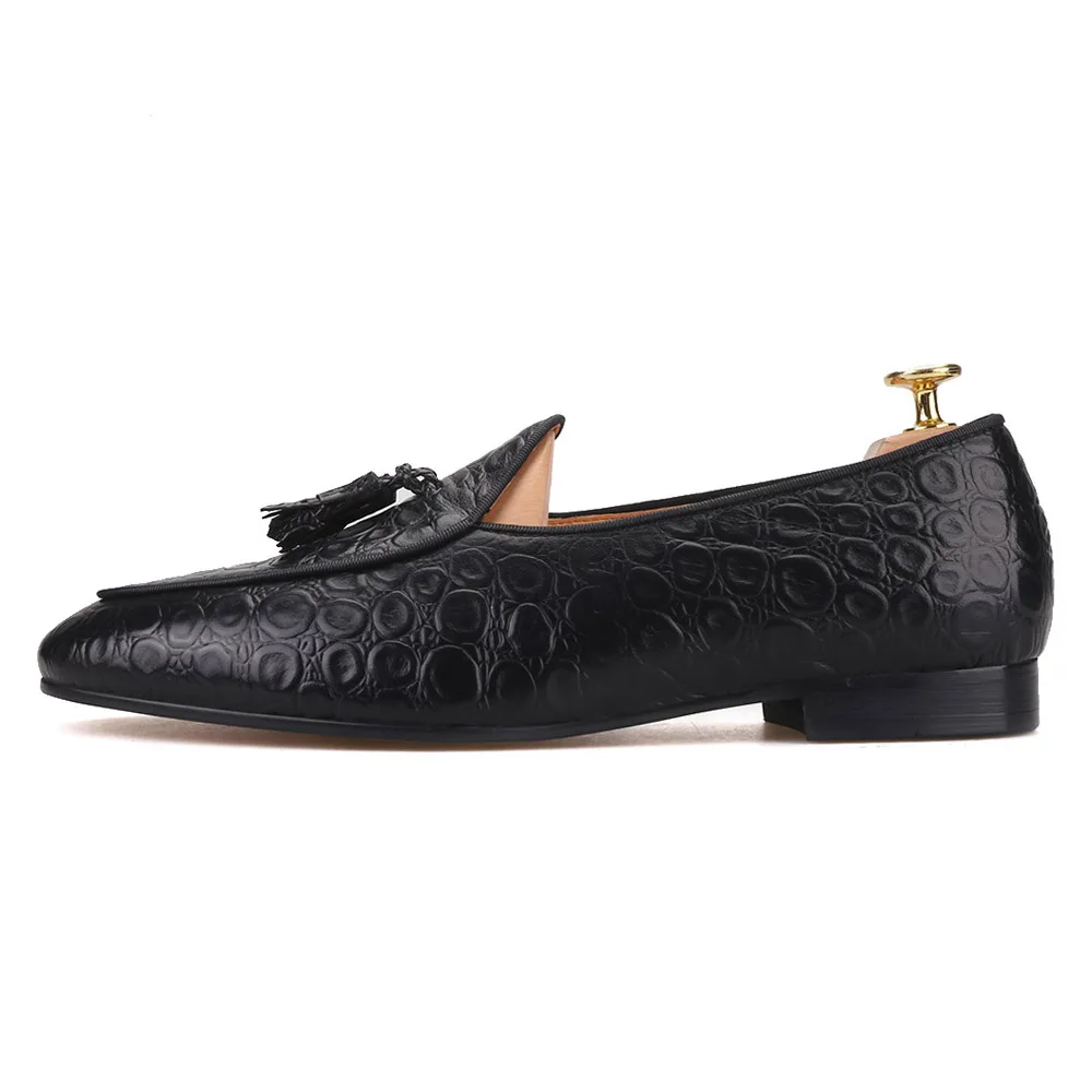 Piergitar 2019 Handmade embossed Genuine Leather Men shoes party and wedding Men's loafers with matching tassel plus size | Обувь