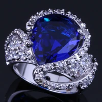 perfect big water drop blue cubic zirconia white cz 925 sterling silver ring v0570