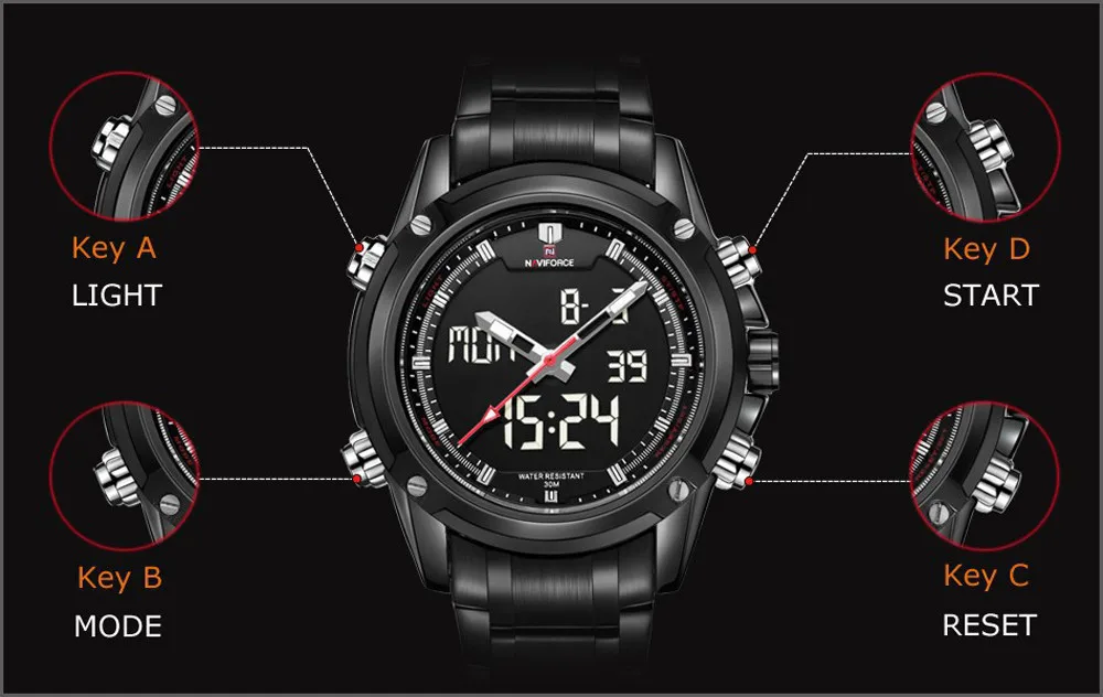 Топ люксовый бренд NAVIFORCE мужские спортивные часы мужские кварцевые светодиодный аналоговые часы полностью стальные мужские военные наручные часы relogio masculino