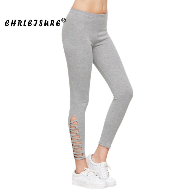 CHRLEISURE эластичные леггинсы Женские однотонные леггинсы для фитнеса тренировок брюки женские модные уличные полые леггинсы