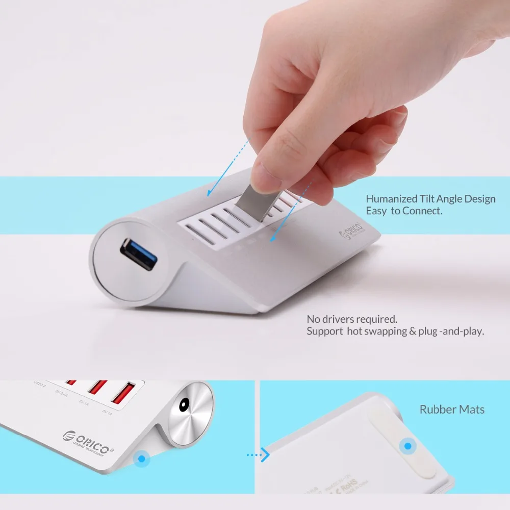 ORICO Aluminum 7 Port USB3.0 Hub with 3 Charging for Smartphones Tablets Laptops Desktops M3H73P-U3-V1 | Компьютеры и офис