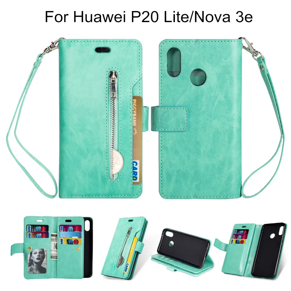 Искусственная кожа P20 чехол на молнии кошелек для Huawei Pro флип-чехол ремешок