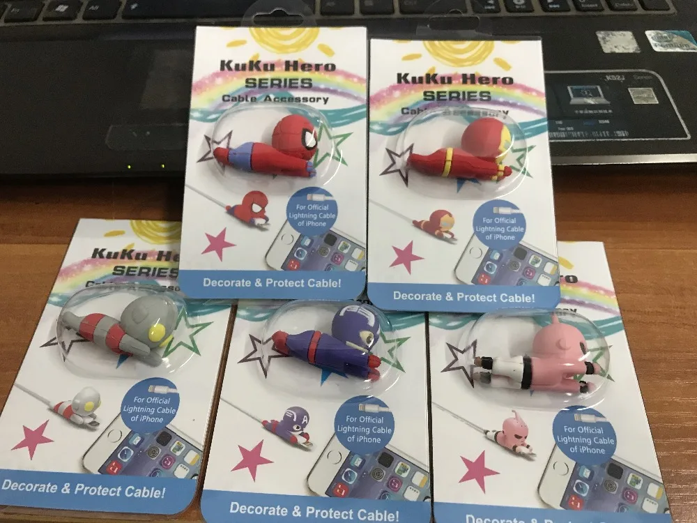 Супергерой кабель аксессуар кабель животное укусы мультфильм USB зарядное устройство протектор сердцевины кабеля для iphone 8 7 6 USB кабель Защита
