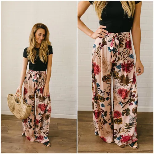 Boho пляжные джоггеры рождественские женские брюки летние брюки повседневные длинные брюки-Палаццо широкие брюки для женщин спортивные штаны - Цвет: 101208-Pink