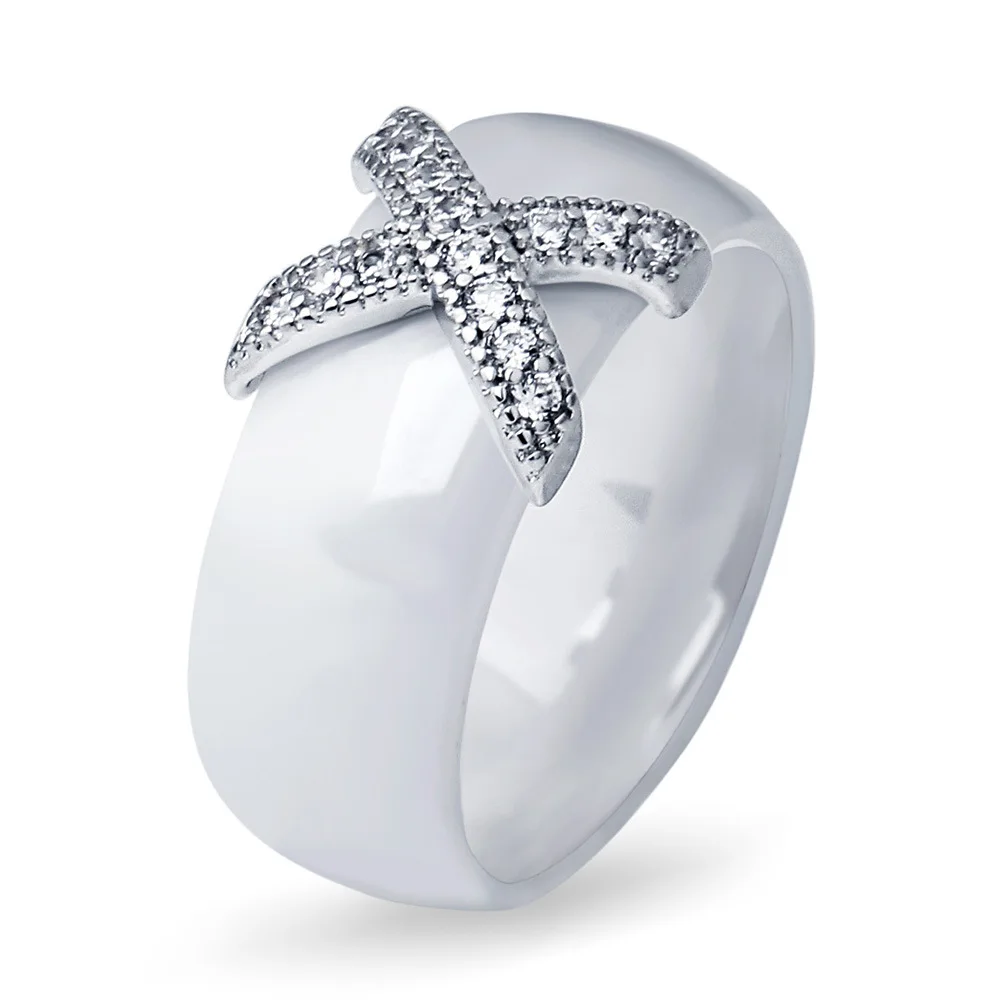 Женское керамическое кольцо с крестом 8 мм большие размеры|Кольца| |