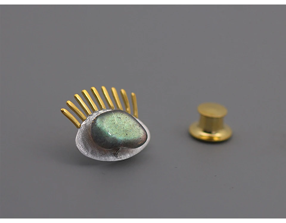 Lotus весело Настоящее 925 пробы серебро натуральный Лабрадорит Творческий ювелирные украшения интересные золотые ресницы броши для женщин