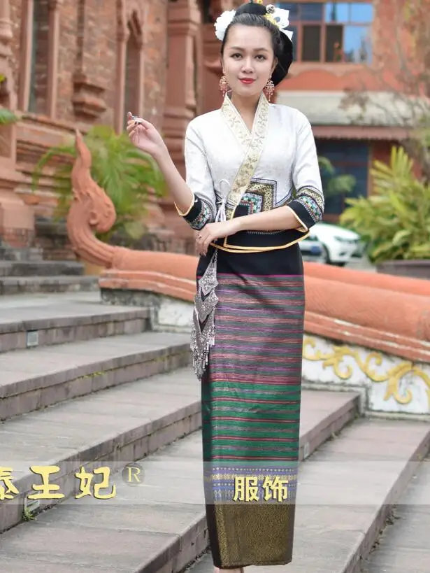 White No Accessories Тайландский Лаос, традиционный костюм дай, женские костюмы, ретро, водное сохранение, фестиваль, жизнь, платье, фестиваль, Уникальные Костюмы - Цвет: White No Accessories