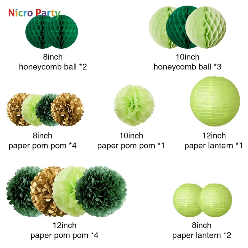 Nicro 46 шт./компл. зеленый с днем рождения юбилей Детский комплект украшений для