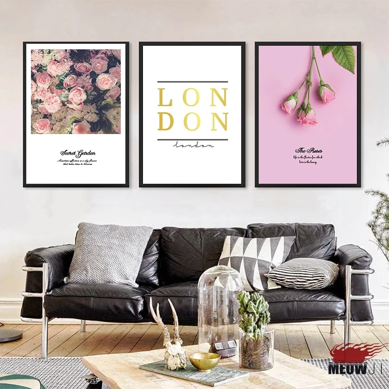 [EMEOWJI] Life is Flower Love Quote London Romance Roses Canvas современное искусство принт постер для