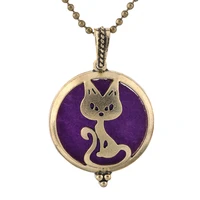 2019 new retro aromatherapy cat necklace jewelry magnetic antique pendant scent perfume essential oil diffuser locket with pad