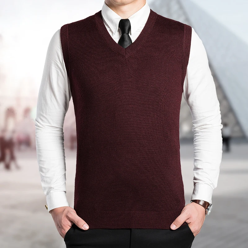 Мужской классический однотонный жилет без рукавов с v образным вырезом мужской