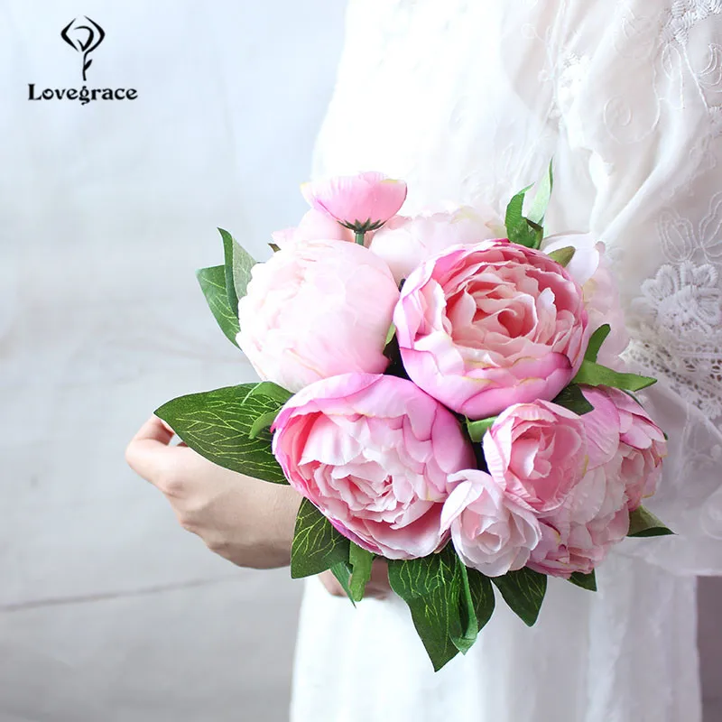 Свадебный букет Lovegrace шелковые пионы невесты искусственные цветы белого и