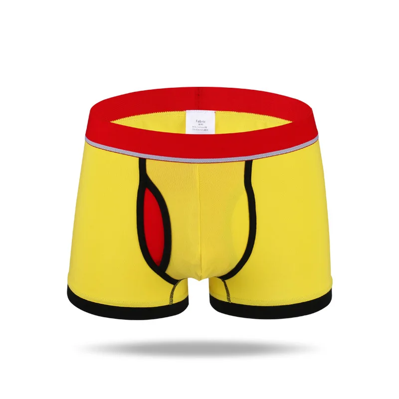 yellow Мужское нижнее белье, боксеры, сексуальные полосатые шорты, Cueca, гей нижнее белье, мужские трусы, сексуальные, дышащие, с шаговым швом, хлопковые трусы L XL XXL XXXL - Цвет: yellow