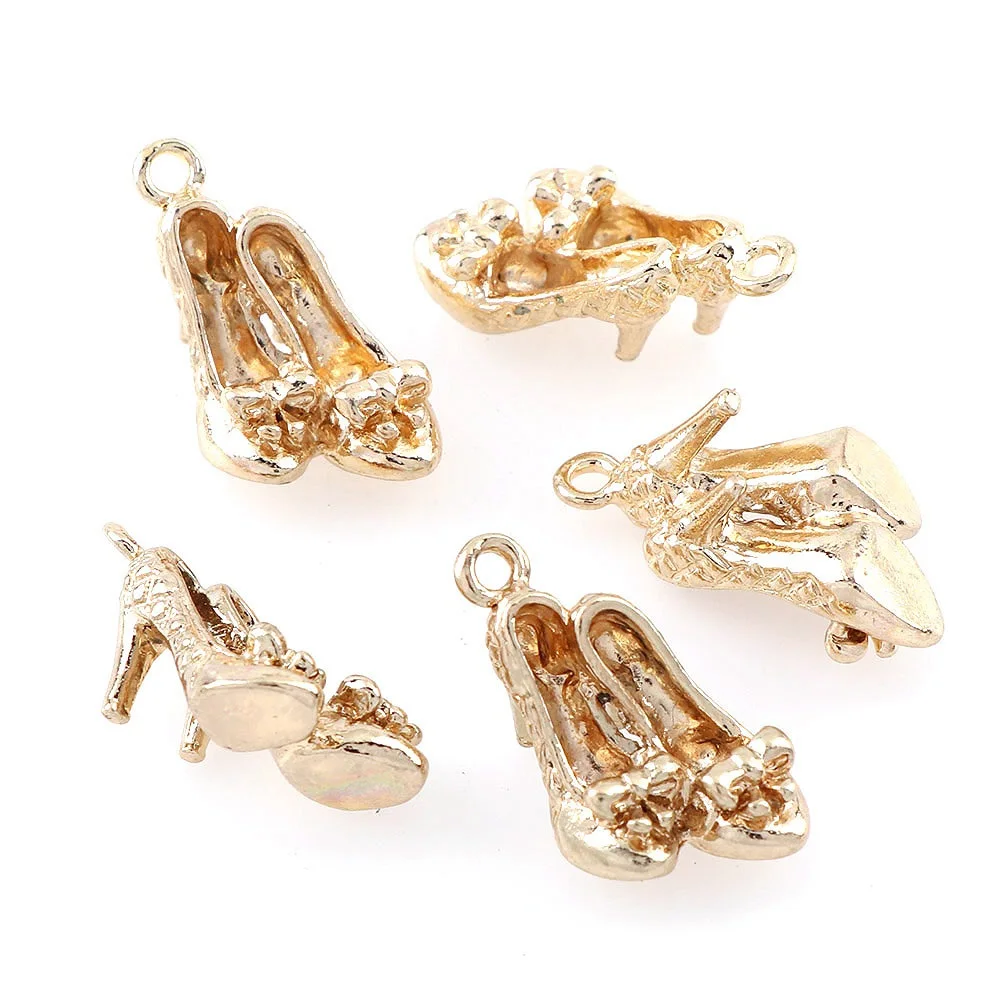 50pcs about 8pcs 9 видов стилей, 50 г/лот, модные, KC, золотые, на высоком каблуке, на сумку на юбку, для девушек, кулон тапок, винтажные, с большим отверстием, свободные браслеты, Очаровательные Подвески - Окраска металла: 50pcs about 8pcs