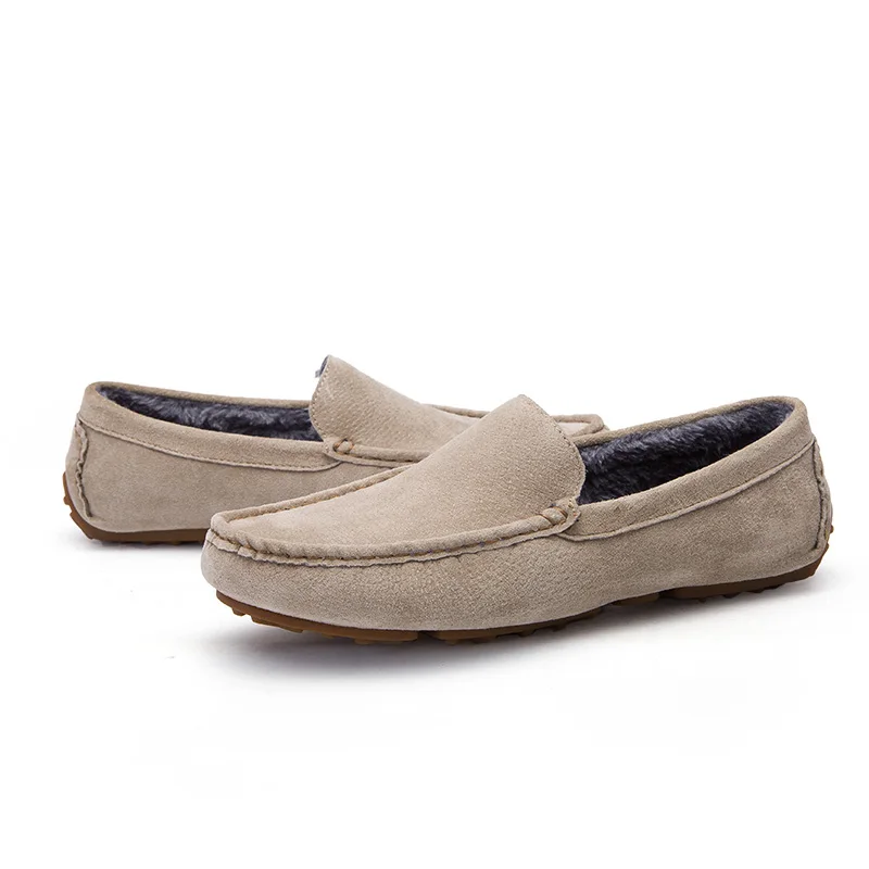 Новинка повседневная обувь зимние мужские лоферы на меху без застежки модные