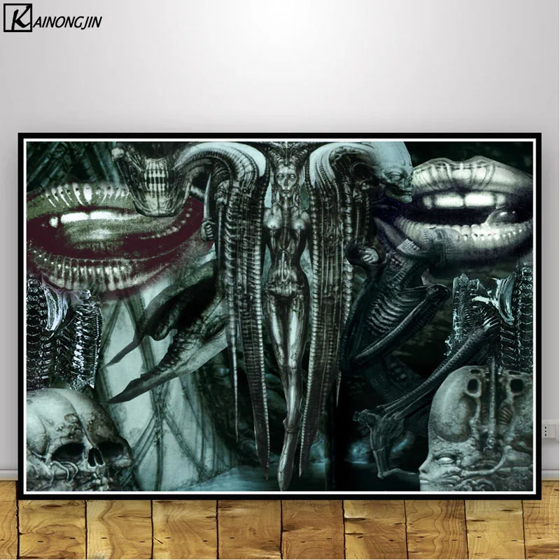 014 Постеры и принты Hr Giger Li II постер с изображением чужого ужаса произведение искусства Ретро Холст Живопись стены искусство картина для гостиной домашний декор - Цвет: 014
