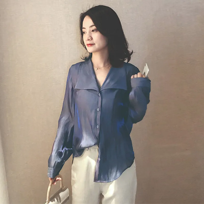 Женская блузка с длинным рукавом элегантная однотонная винтажная v образным