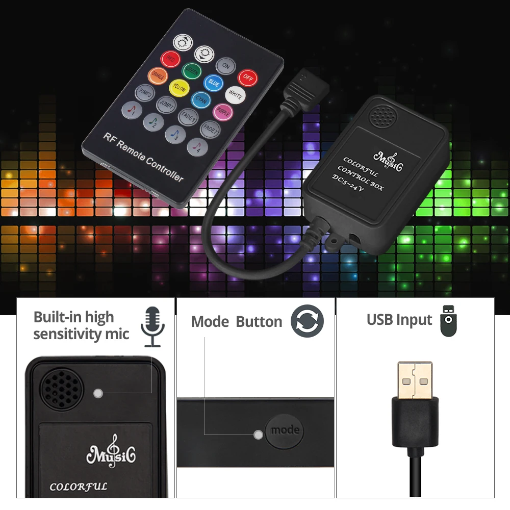 USB Светодиодная лента с RF дистанционное управление музыкой RGB Гибкая полоса света