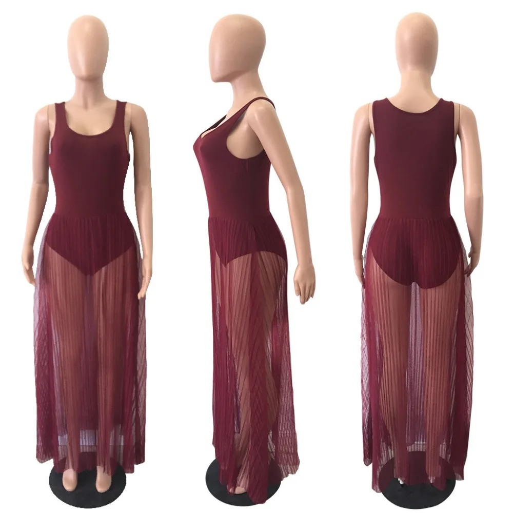 Клубное популярное Сетчатое платье макси на бретелях женские сексуальные