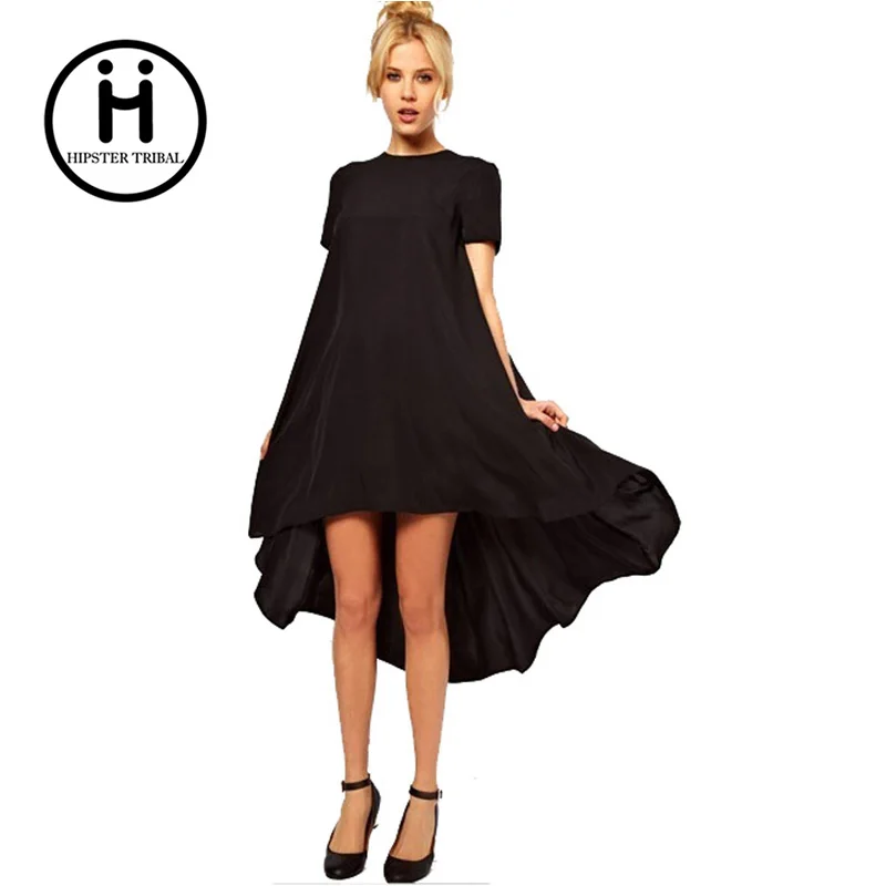 Шт. 1 шт. повседневное Женская пляжная туника черный короткий рукав платье