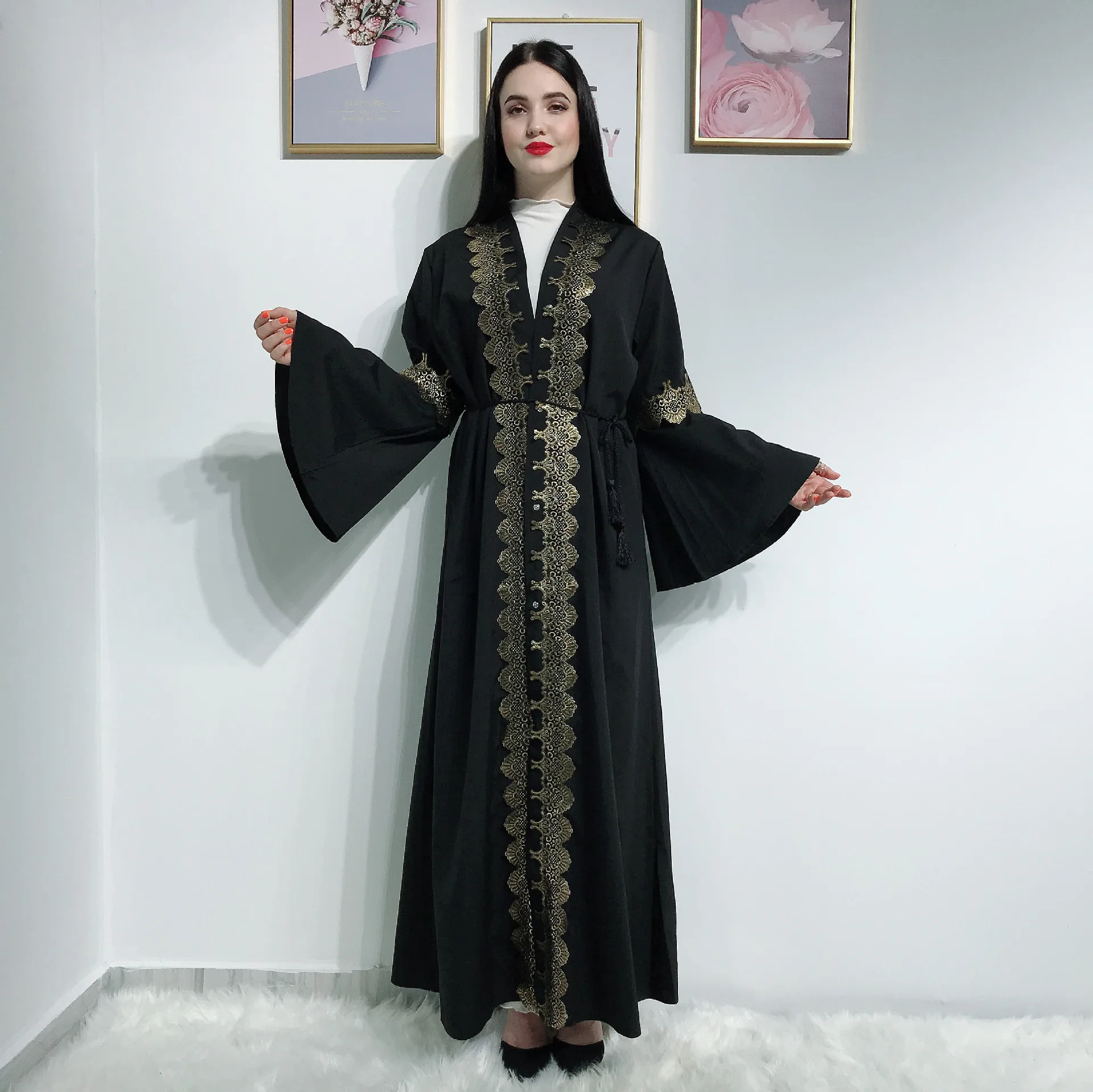 

Elegnat мусульманское длинное платье с принтом Абайи кардиган длинный халат кимоно Рамадан ИД мусульманская молитва одежда обслуживание покл...