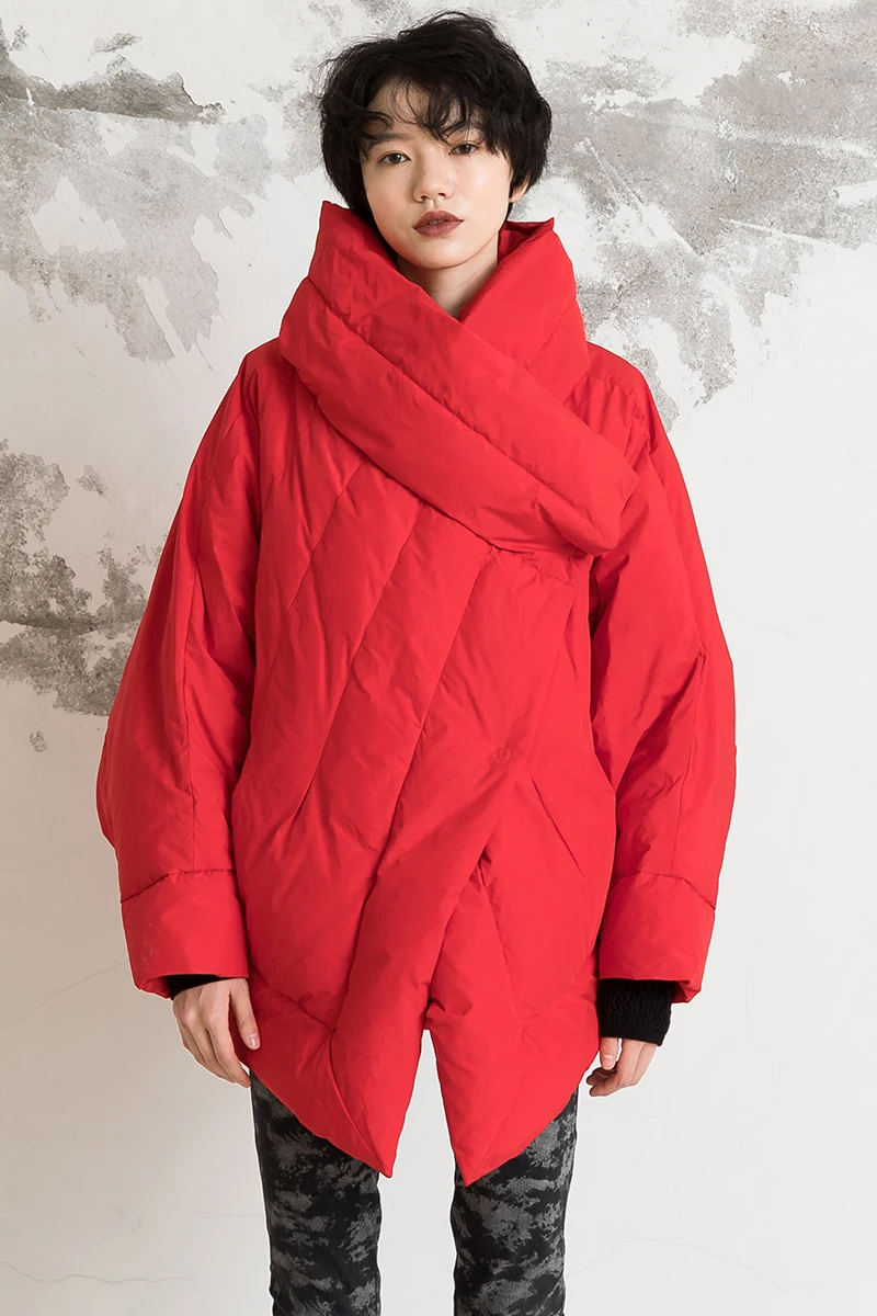 

2018 New Collection unique design bat sleeved oversize winter white duck down jacket women