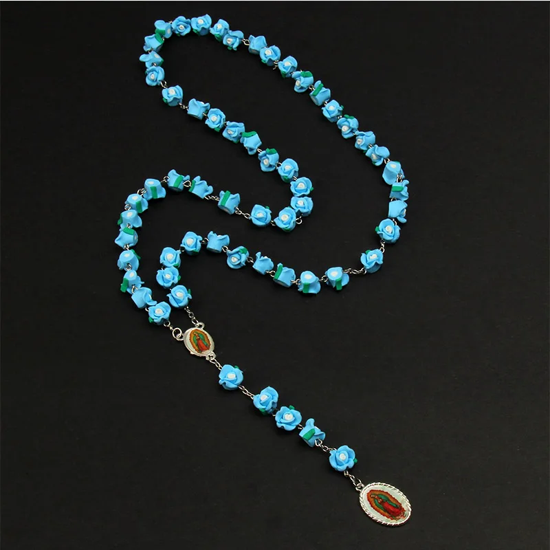 Католическое ожерелье из мягкой глины с розой 12 шт. кулоном в виде Розы Гуадалупе