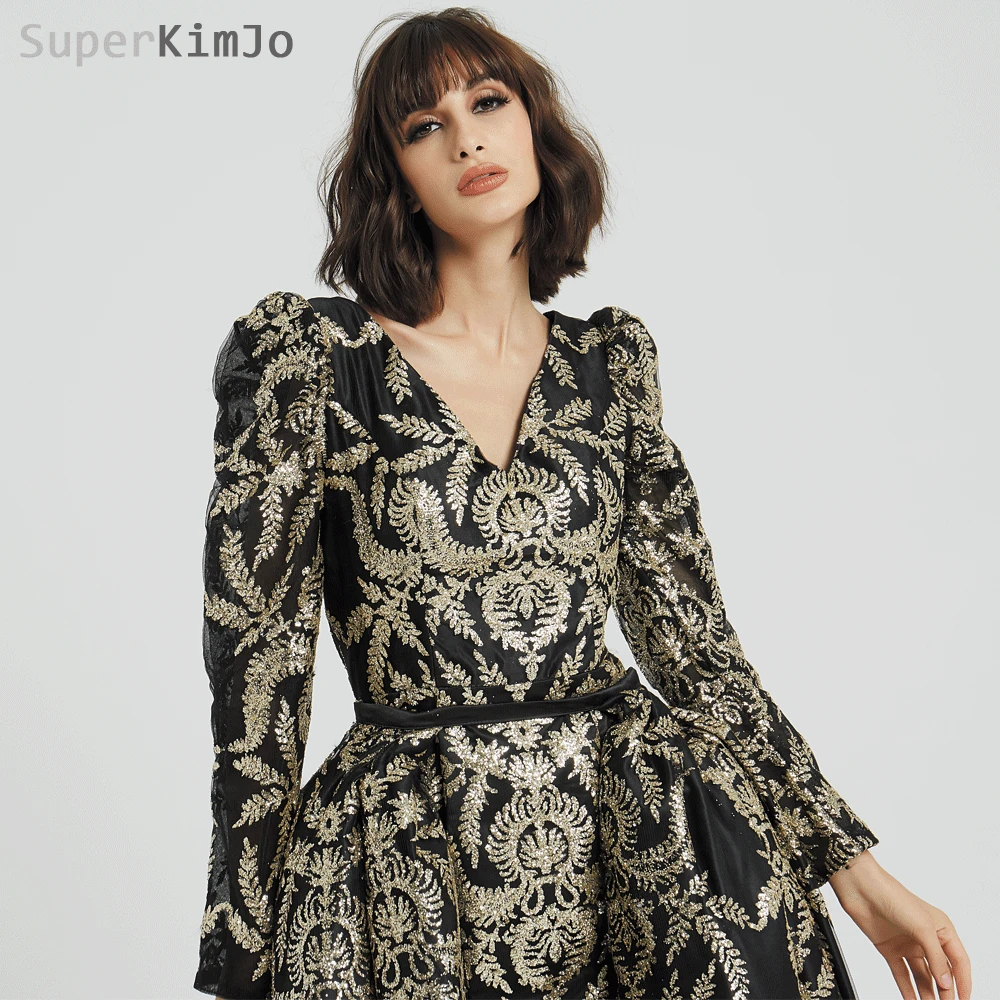SuperKimJo 2020 вечерние платья со съемной юбкой с V образным вырезом и длинным рукавом