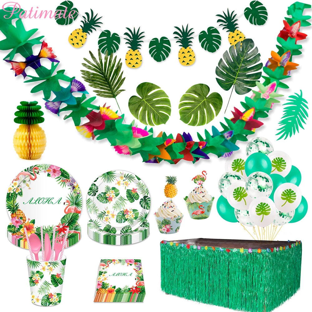 

Hawaiian Party Decorations ALOHA Happy Birthday Banner Summer Flamingo Hawaiian Tropical Party Wedding Supplie Baby Shower Decor