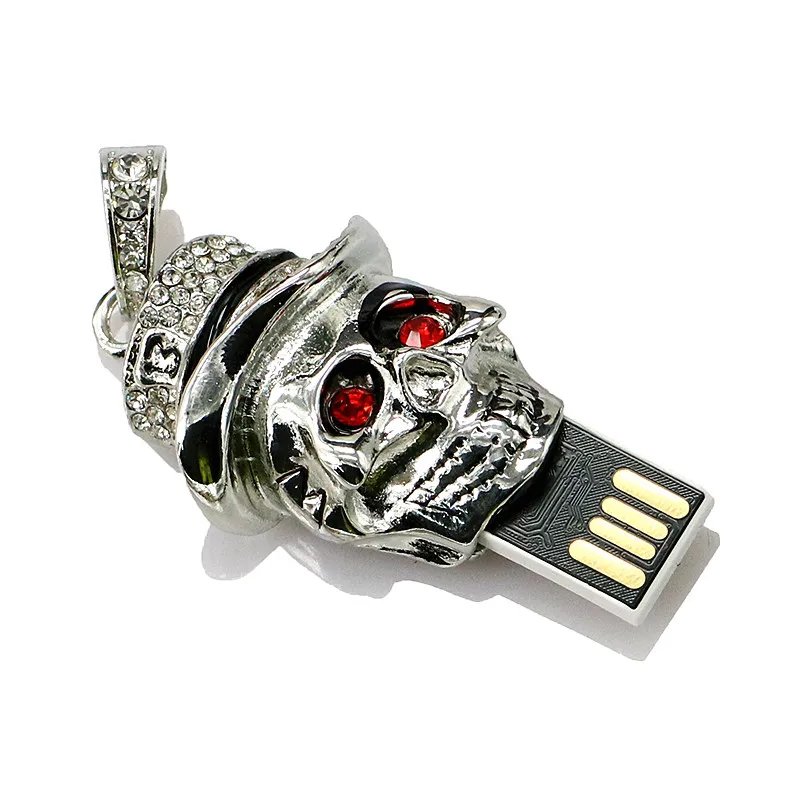 Металлический USB флеш накопитель в виде головы скелета черепа цепочки 64 ГБ 2 0 32