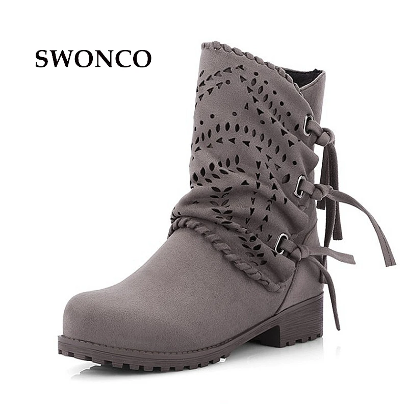 SWONCO Women's Shoes Ankle Boots Plus Size 34-45 Fashion Tassel Autumn Winter Boot Ankle Boots For Women Female Shoes Woman Boot