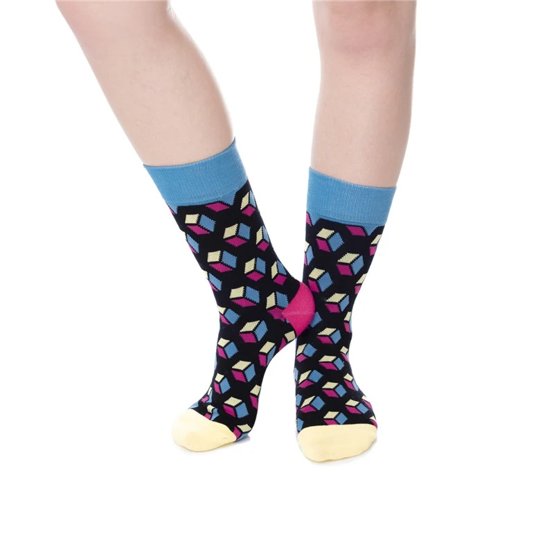 Zohra 100% хлопок повседневные обычные женские носки 3D принт куб черные классические