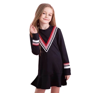 Детское платье для девочек повседневное детское платье в полоску с длинными рукавами и v-образным вырезом для детей 4, 5, 6, 8, 10 лет