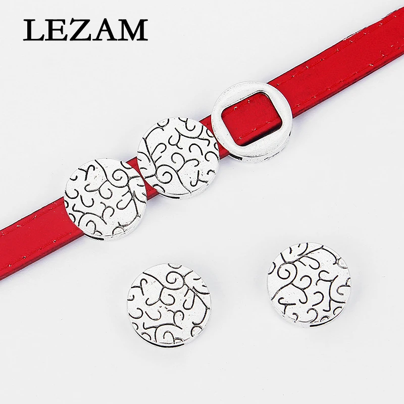 

10pcs Antique Carved Pattern Charms Slider Beads Spacer For 12*2mm Flat Leather Cord Bracelet Jewelry Findings Material