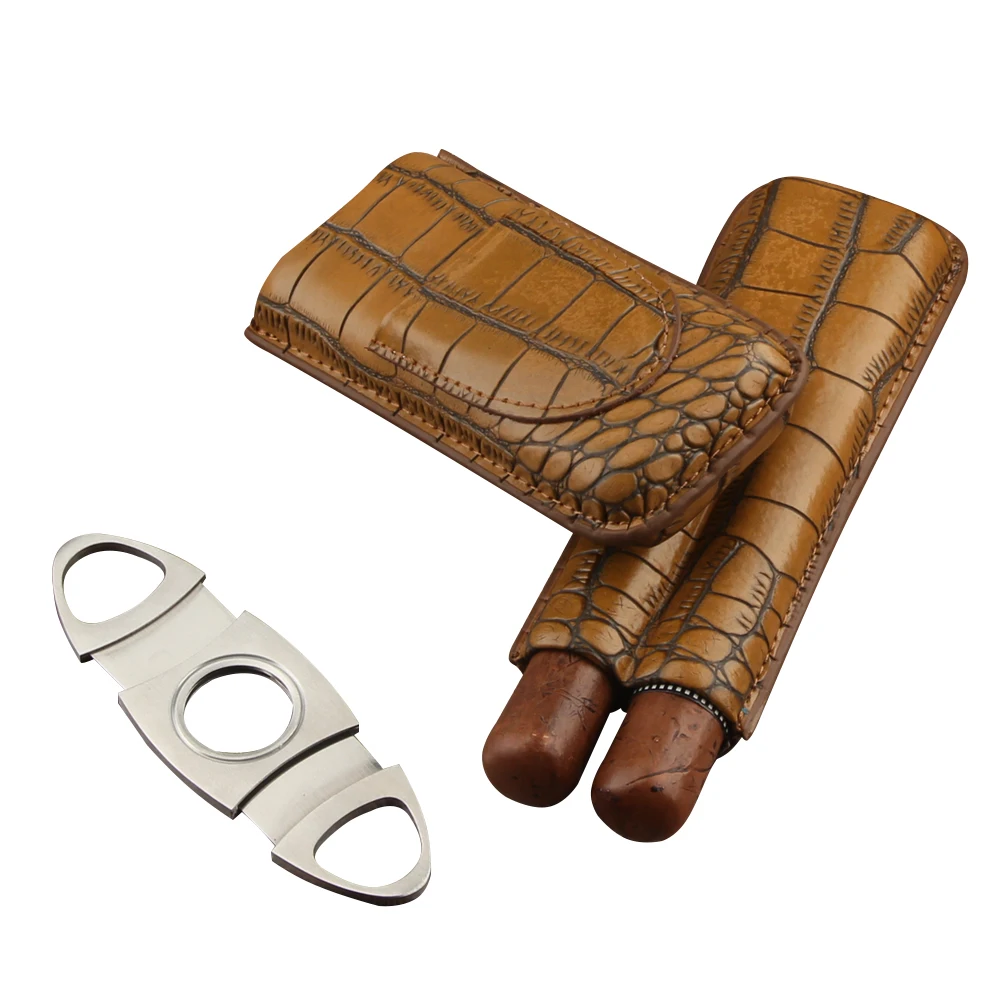 COHIBA Leather Humidor Cigar Case Portable Box Accessories with Cutter for Storing 2 Cigars | Дом и сад