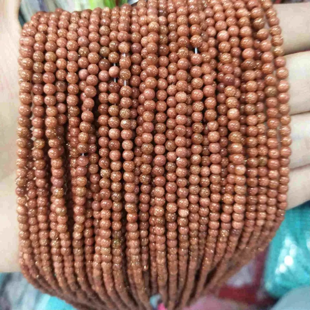 Gold Sand stone 2 мм 3 мм круглые бусины из натурального камня розовый кварц аметисты лазурит Агаты бусины для изготовления ювелирных изделий Для Бисероплетения DIY браслет - Color: Gold Sand stone