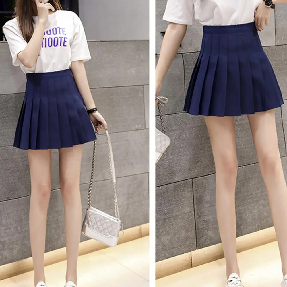 

Spring high waist ball pleated skirts Harajuku Denim Skirts solid a-line sailor skirt Plus Size Japanese school uniform