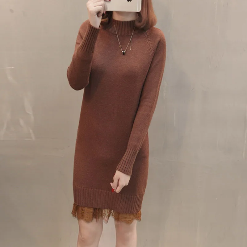

Women Thick Warm Winter Lace long Sweater Dress Knitted Pullover Female Jumper Pullover Women's Winter Tops Pull Femme Sweater